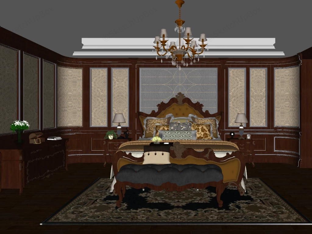 Luxury Classic Bedroom sketchup model preview - SketchupBox