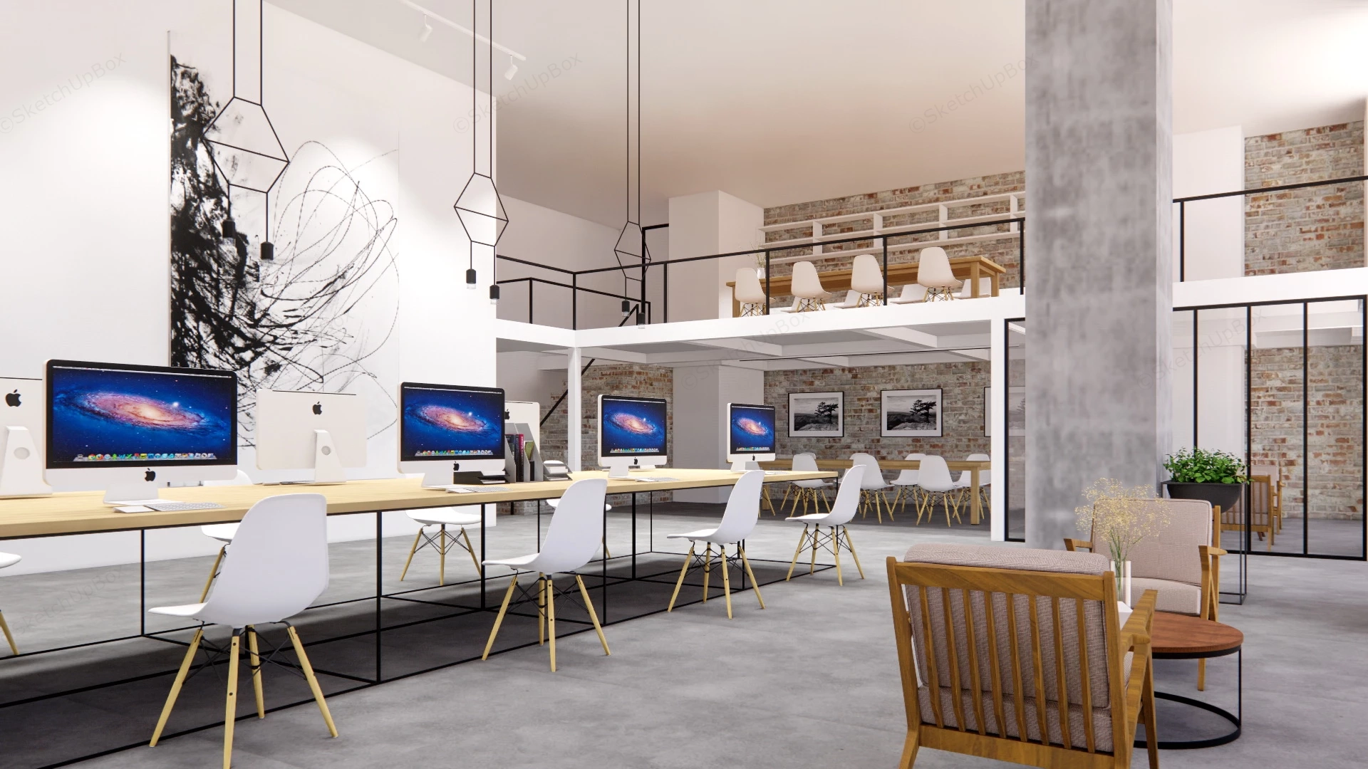 Modern Industrial Office Design sketchup model preview - SketchupBox