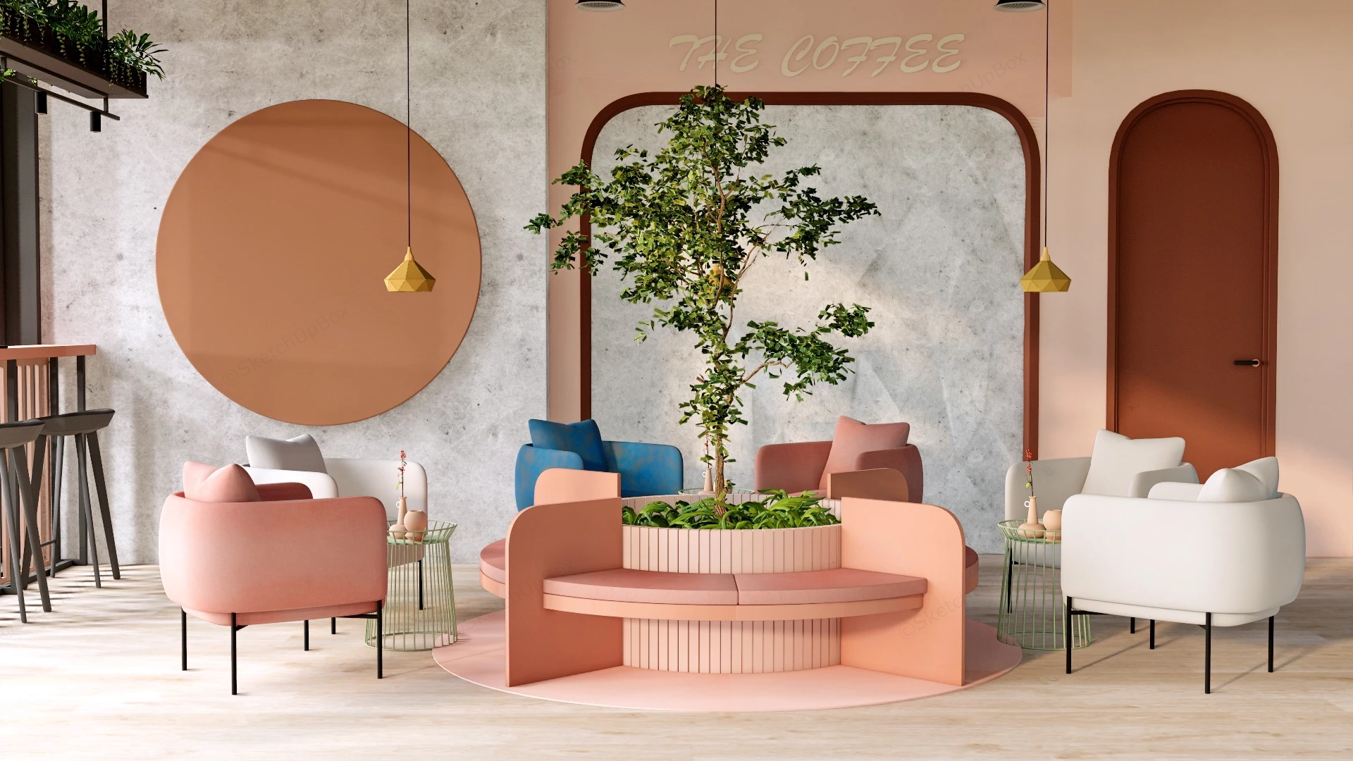 Trendy Coffee Shop Design sketchup model preview - SketchupBox