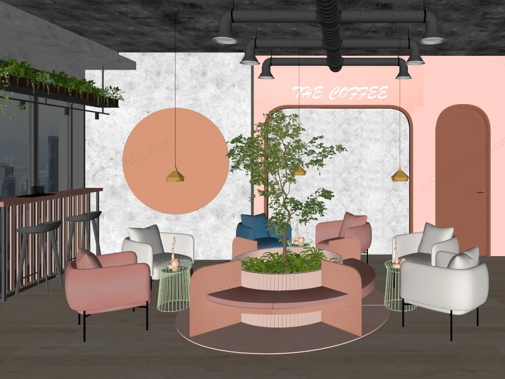 Trendy Coffee Shop Design sketchup model preview - SketchupBox