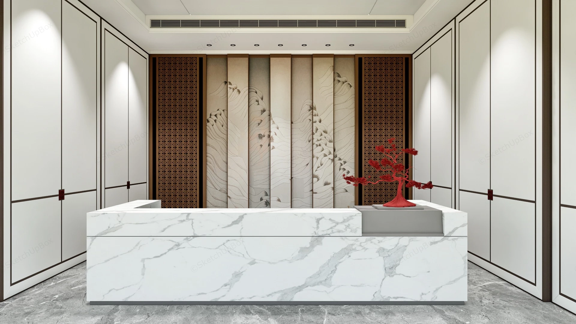 Modern Oriental Styled Reception Desk sketchup model preview - SketchupBox