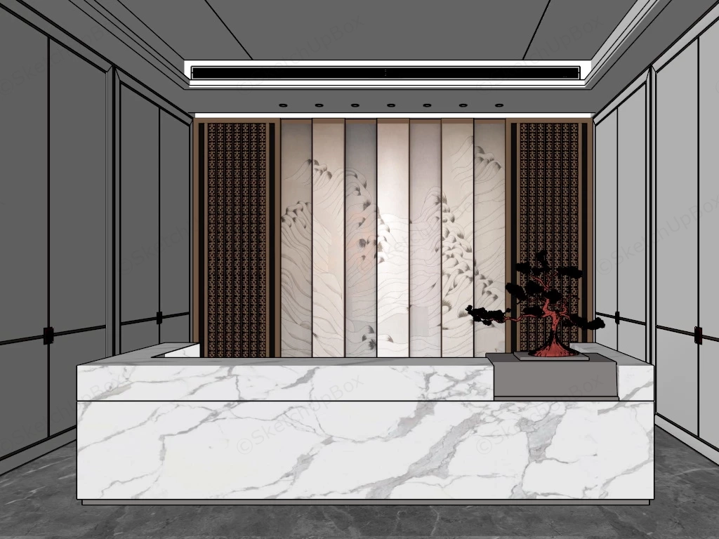 Modern Oriental Styled Reception Desk sketchup model preview - SketchupBox