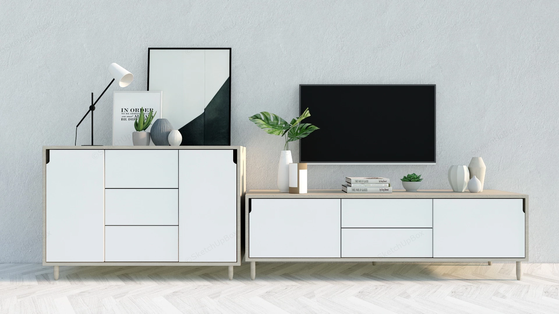 White Tv Stand And Dresser Set sketchup model preview - SketchupBox