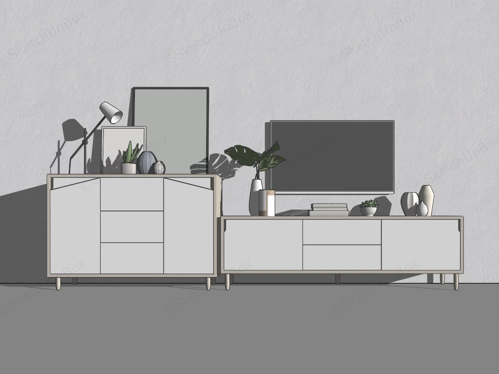White Tv Stand And Dresser Set sketchup model preview - SketchupBox