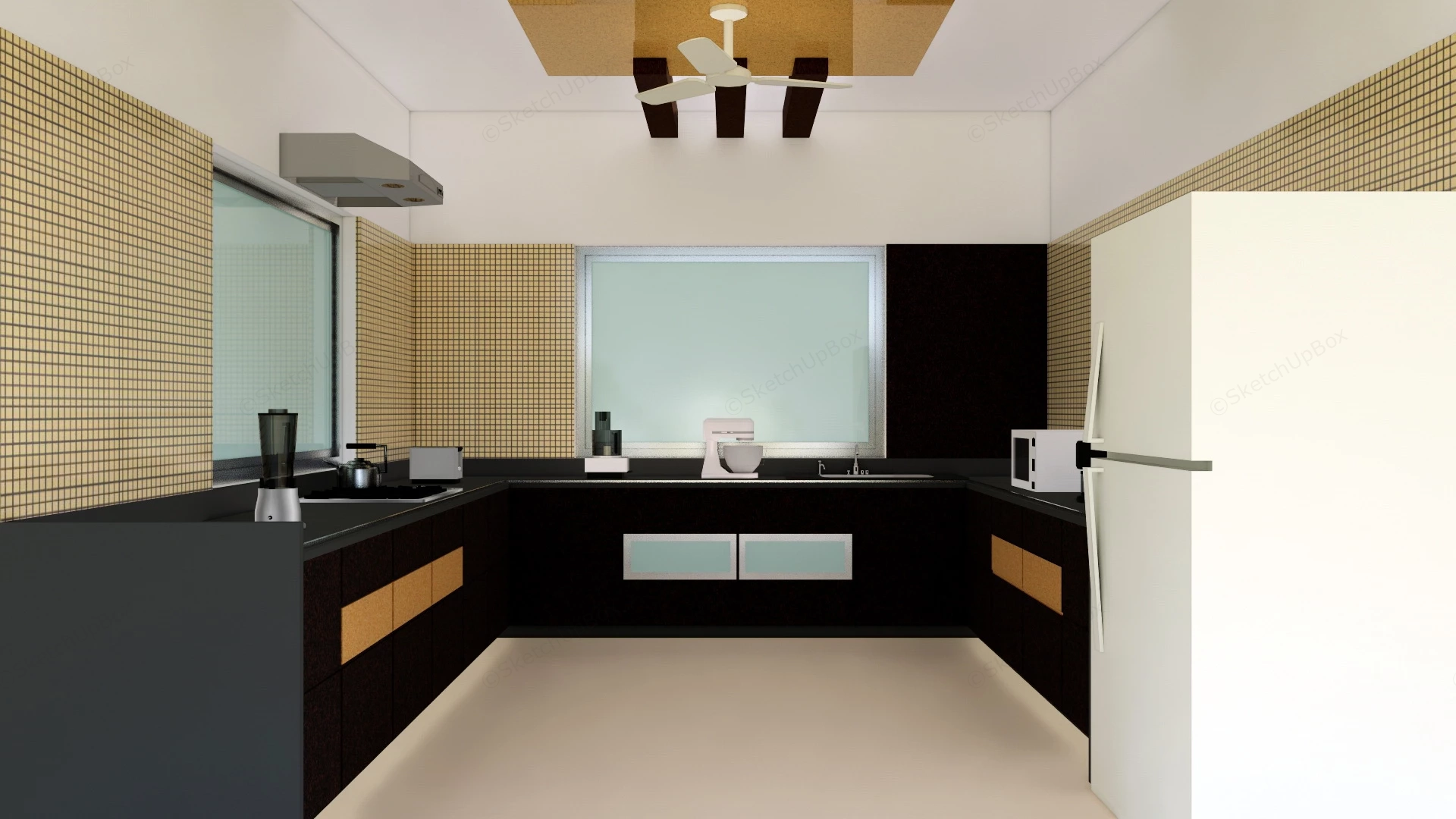 Modern Black And Gold Kitchen sketchup model preview - SketchupBox