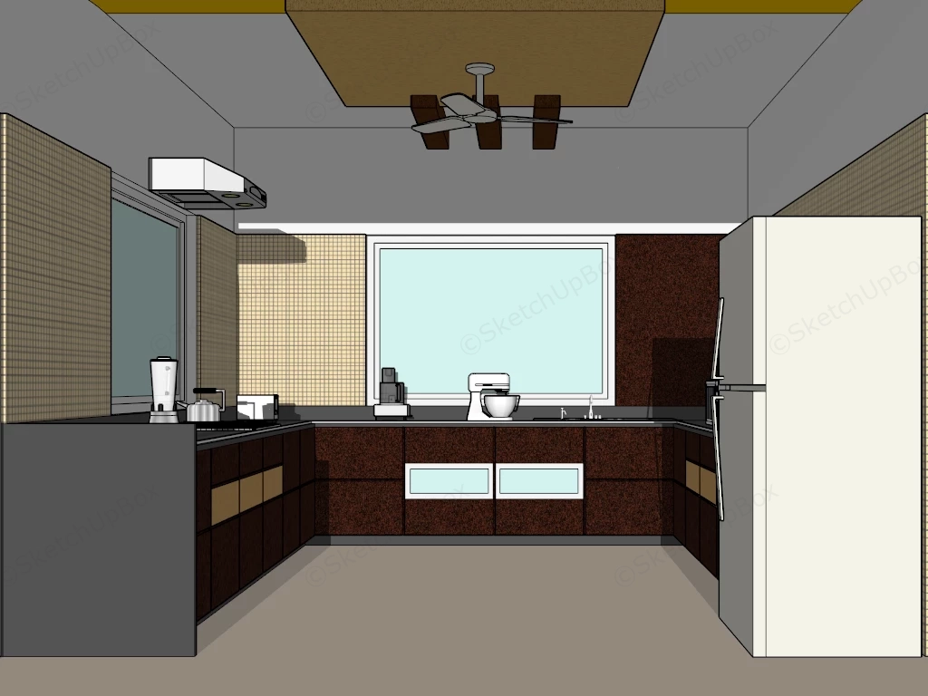 Modern Black And Gold Kitchen sketchup model preview - SketchupBox