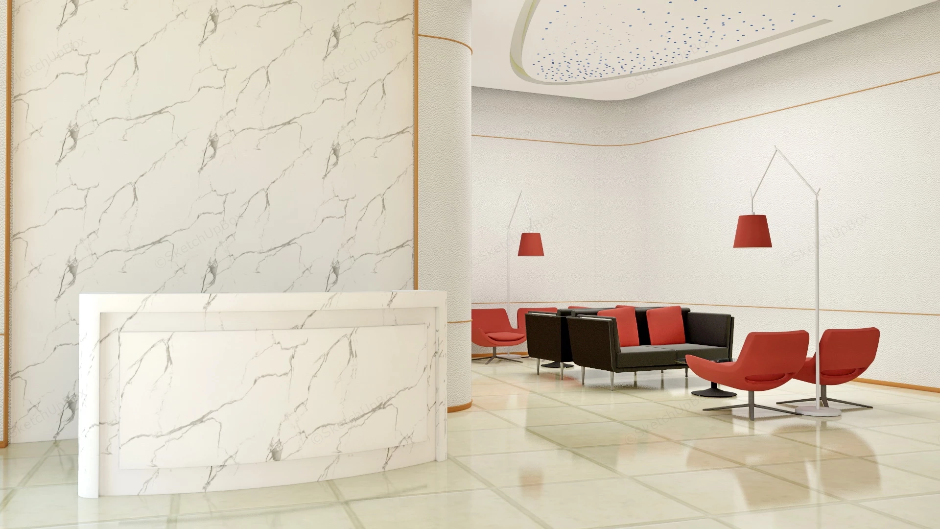 Modern Reception Area Design sketchup model preview - SketchupBox