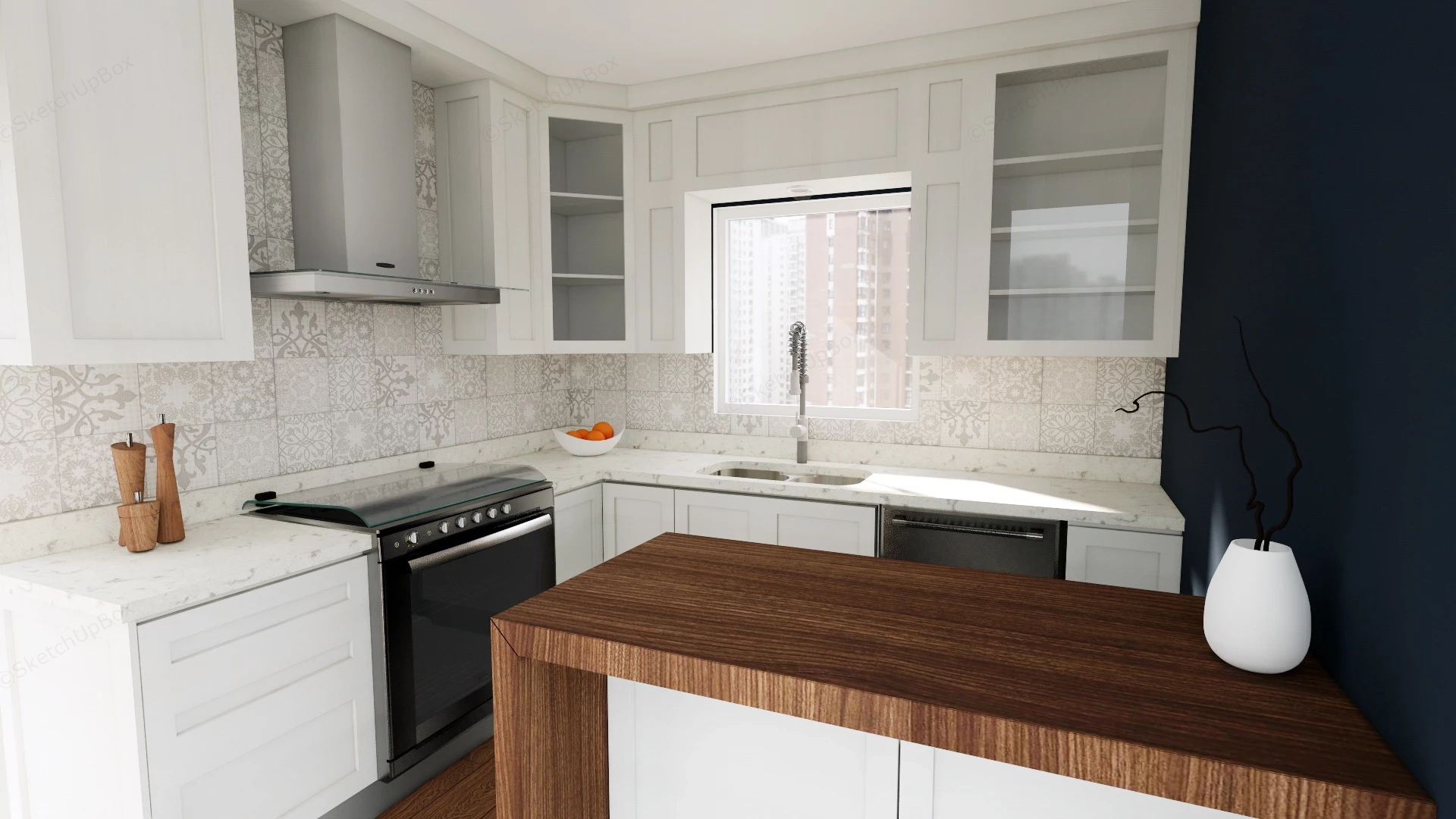 Compact Kitchen With Breakfast Bar sketchup model preview - SketchupBox