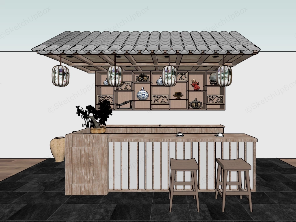 Asian Style Outdoor Bar sketchup model preview - SketchupBox