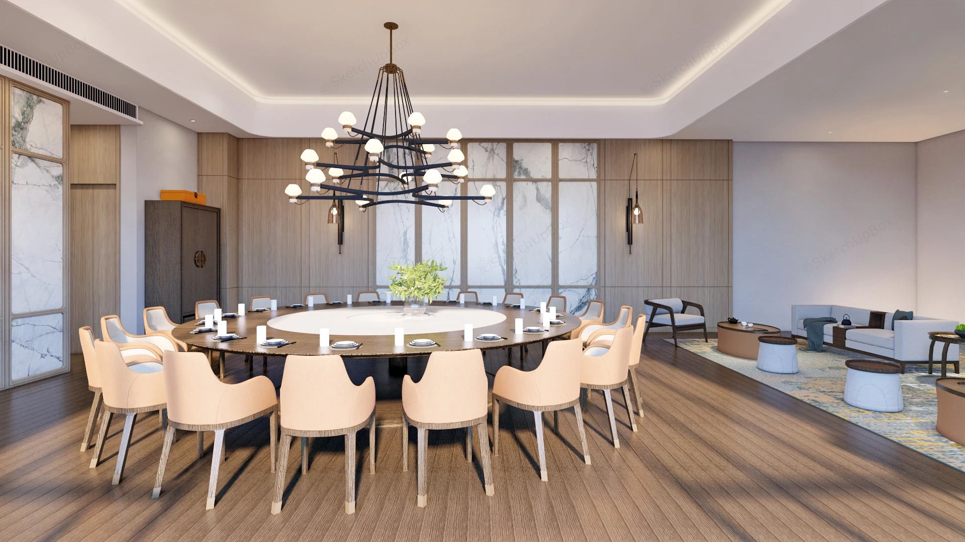 Chinese Restaurant Private Dining Room sketchup model preview - SketchupBox