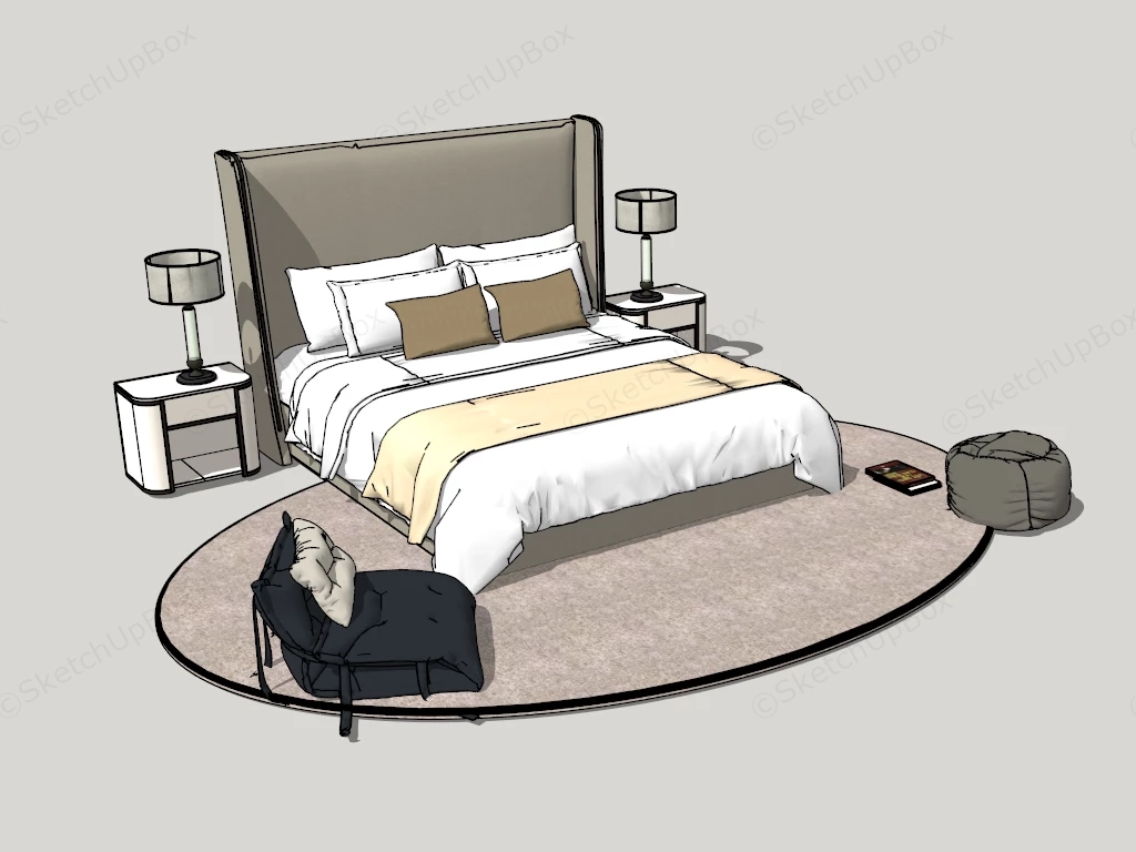 Upholstered Bed With Headboard sketchup model preview - SketchupBox