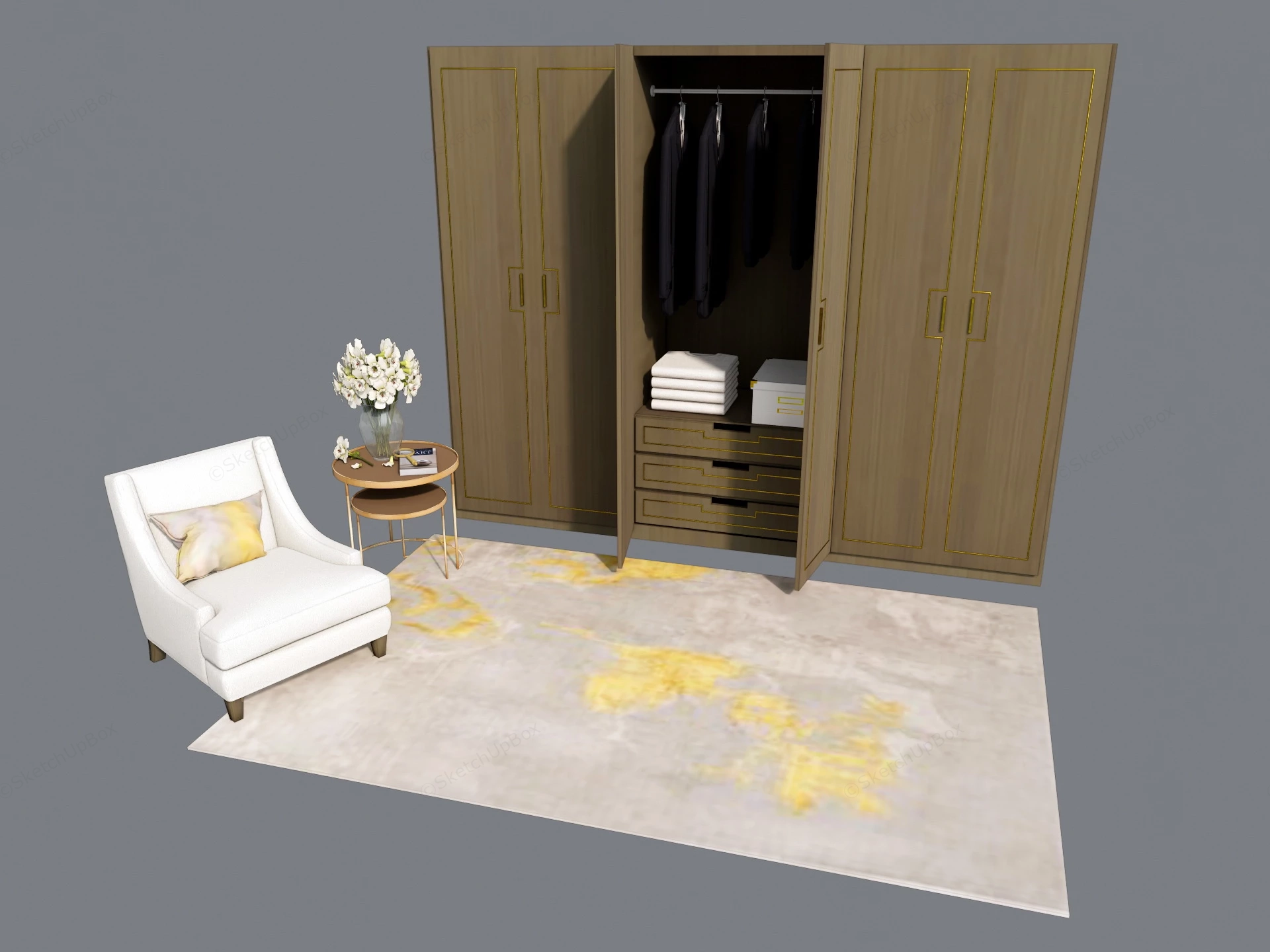 Retro Bedroom Wardrobe sketchup model preview - SketchupBox