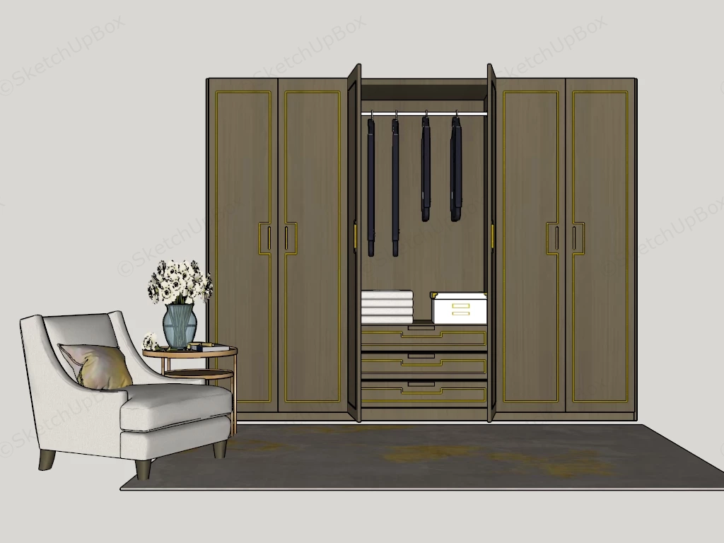 Retro Bedroom Wardrobe sketchup model preview - SketchupBox