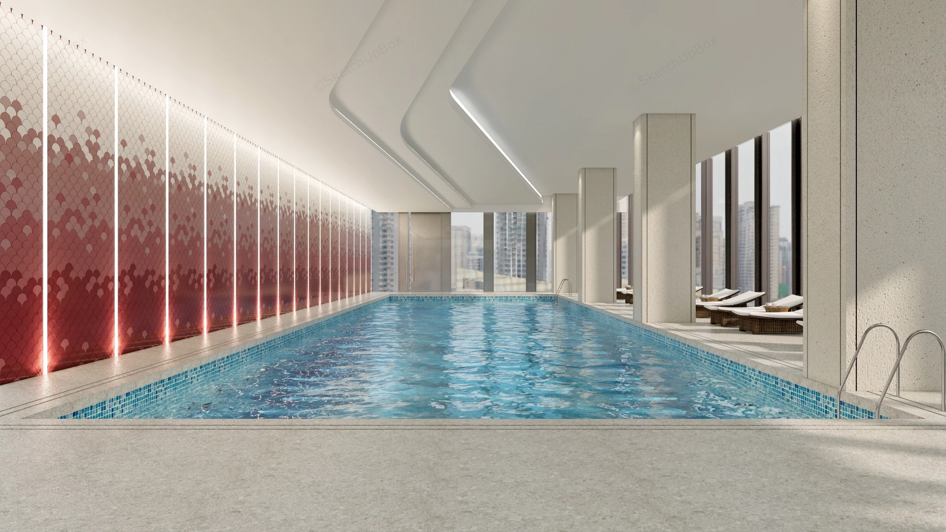 Indoor Hotel Pool sketchup model preview - SketchupBox