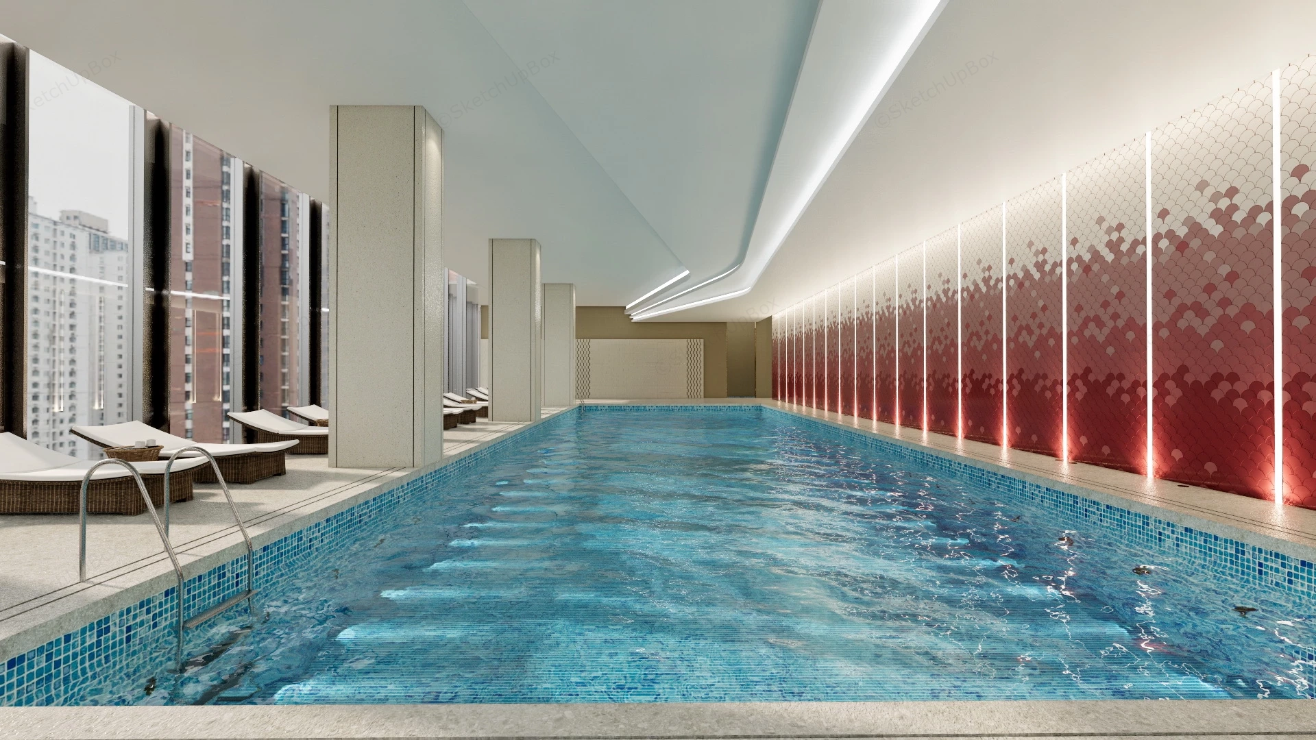 Indoor Hotel Pool sketchup model preview - SketchupBox