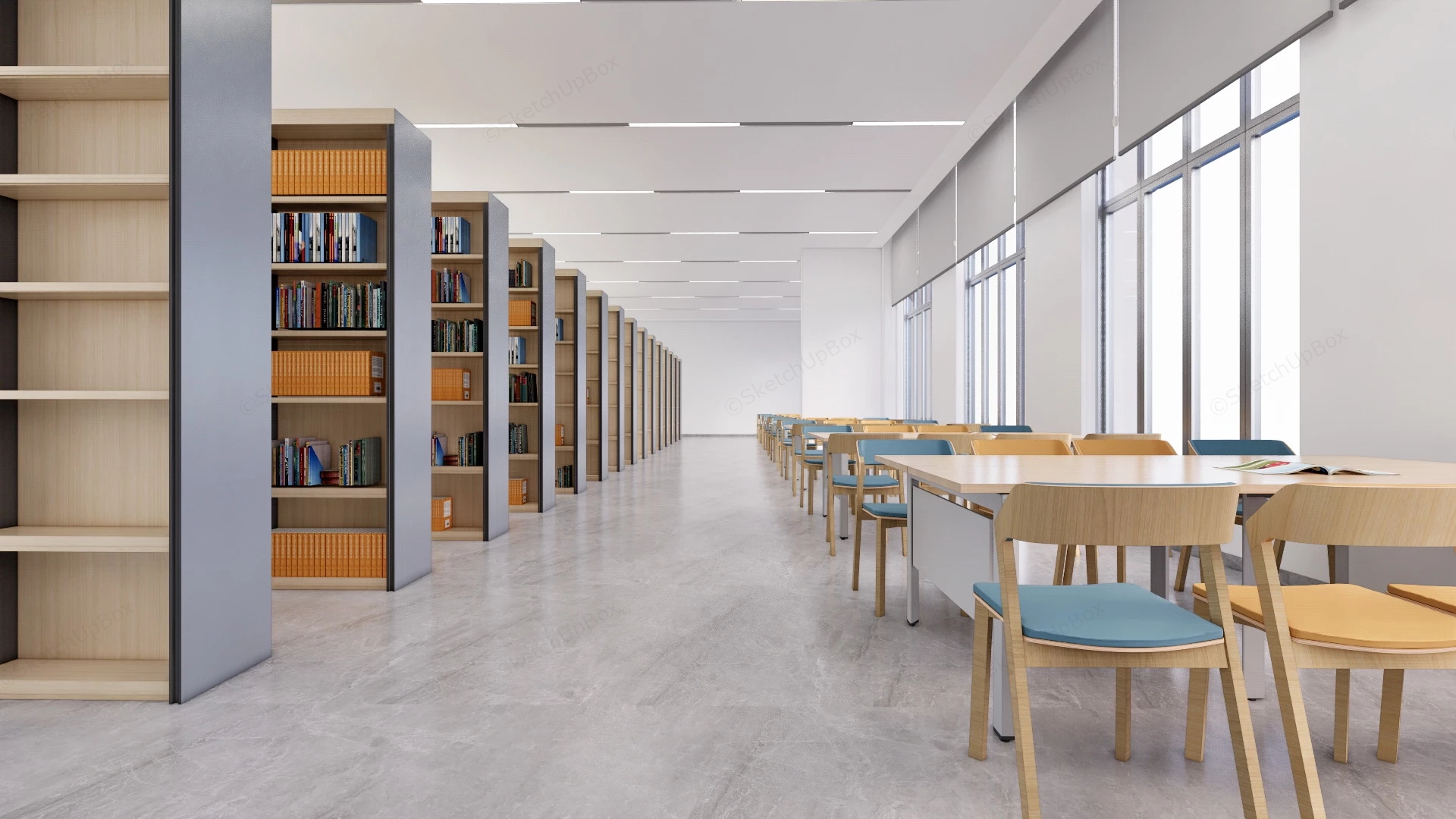 Modern High School Library Interior sketchup model preview - SketchupBox