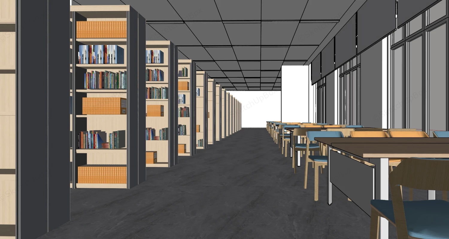 Modern High School Library Interior sketchup model preview - SketchupBox