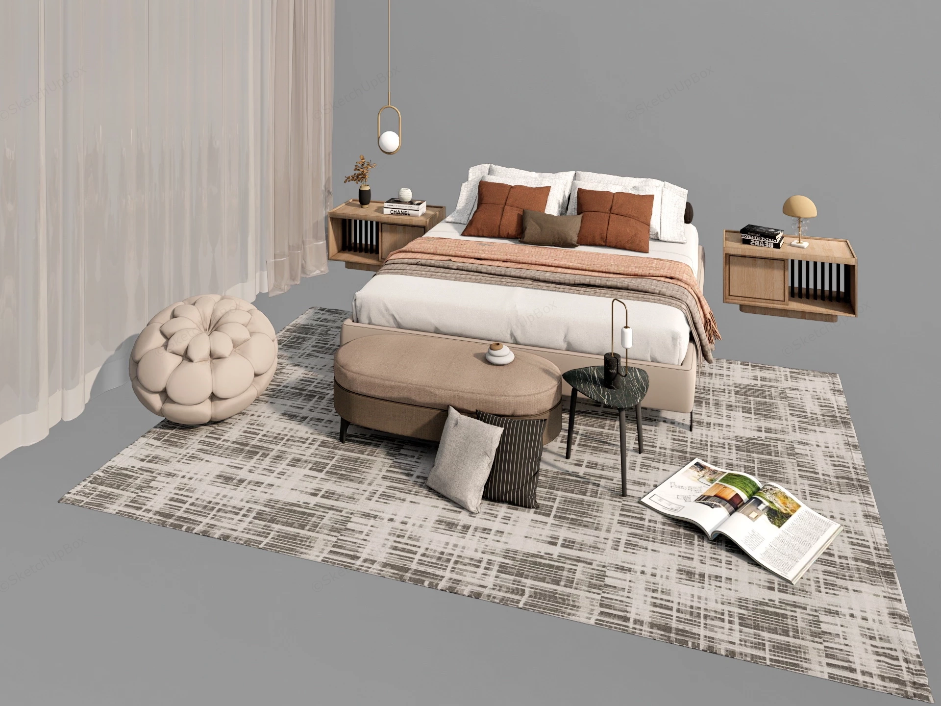 Minimalist Bedroom Furniture Set sketchup model preview - SketchupBox