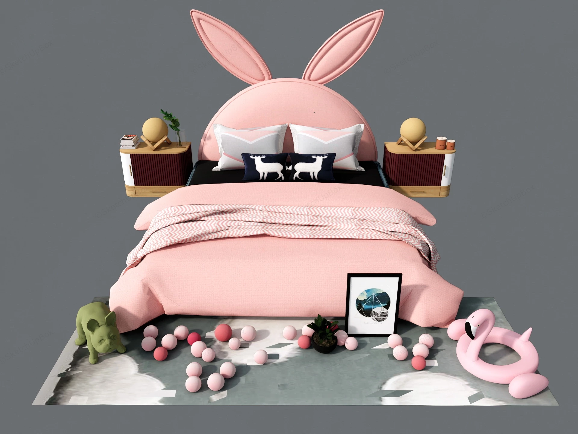 Adorable Pink Bunny Girls Bed sketchup model preview - SketchupBox