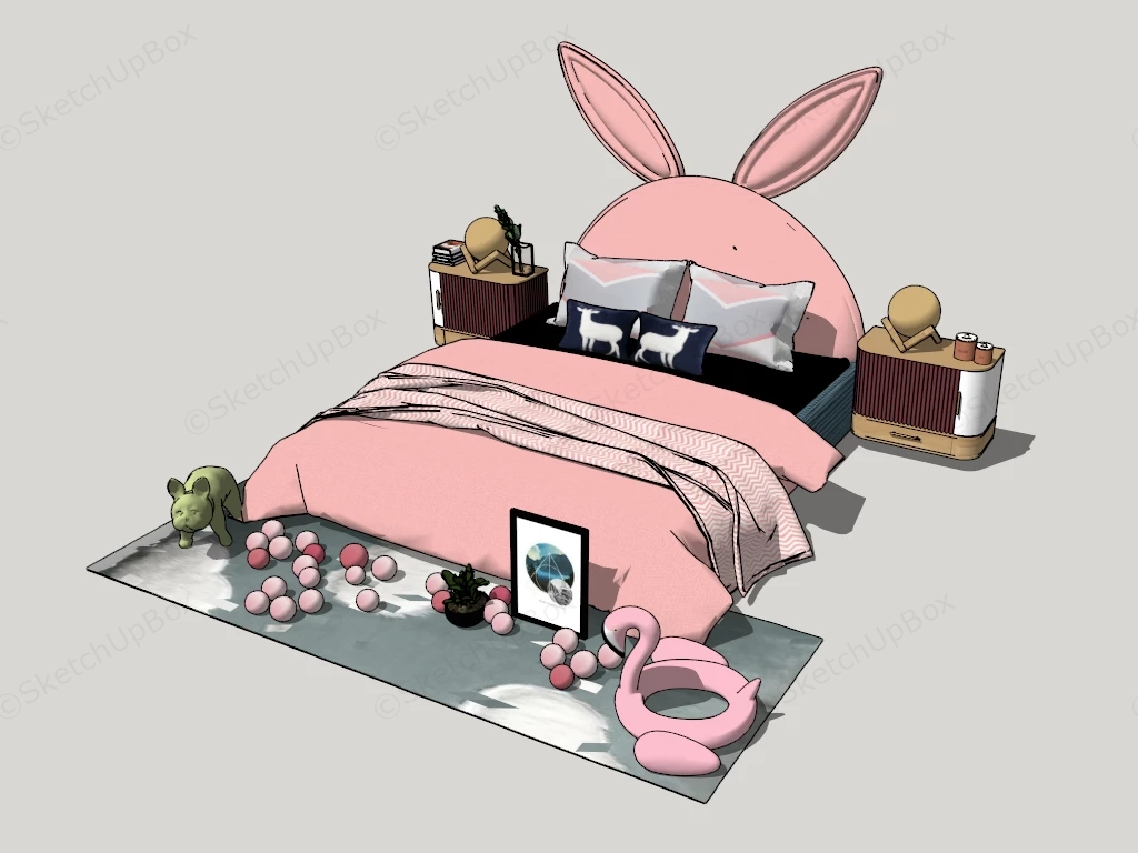 Adorable Pink Bunny Girls Bed sketchup model preview - SketchupBox