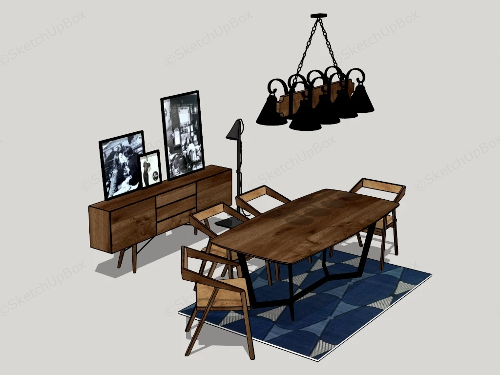 Rustic Wood Dining Room Set sketchup model preview - SketchupBox