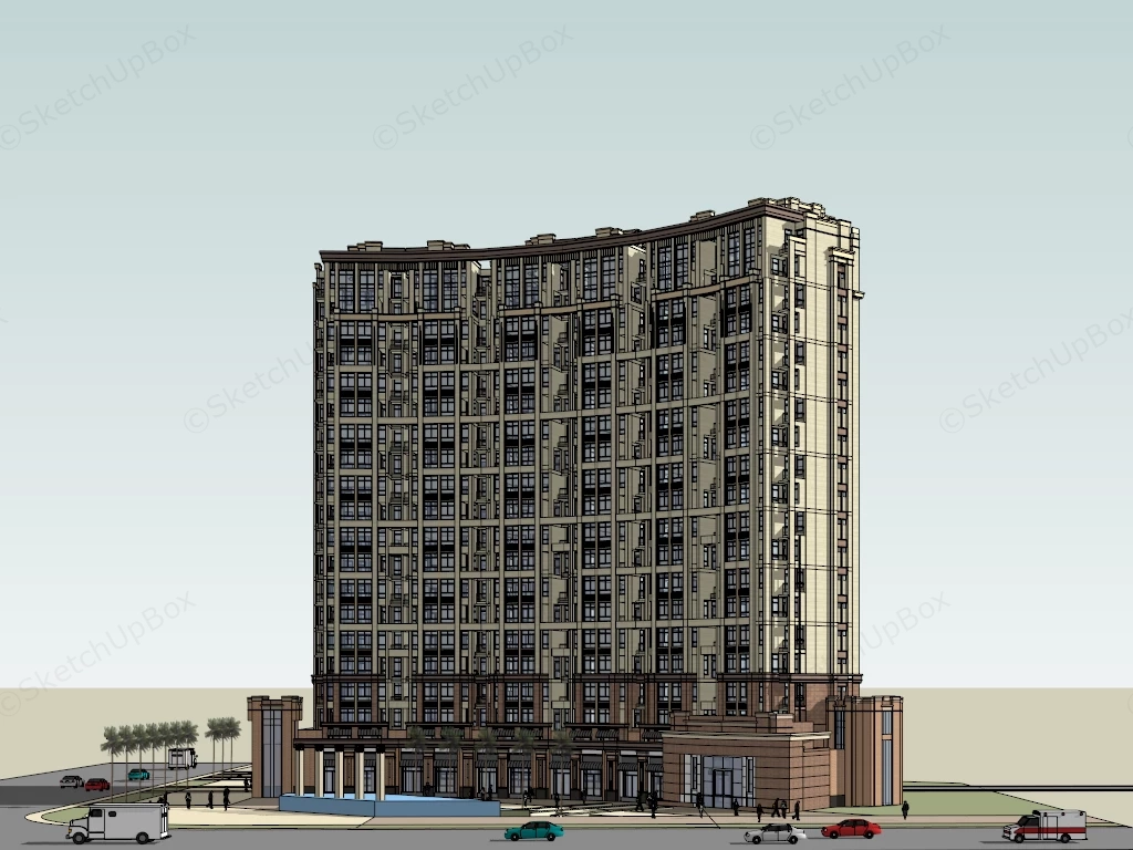Curved Apartment Building sketchup model preview - SketchupBox