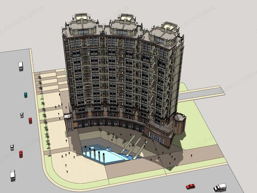 Curved Apartment Building sketchup model preview - SketchupBox