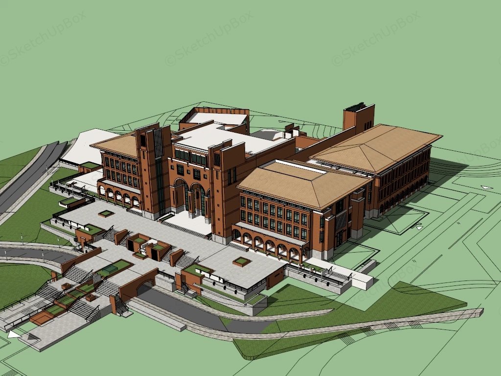 Brick Library Architecture sketchup model preview - SketchupBox