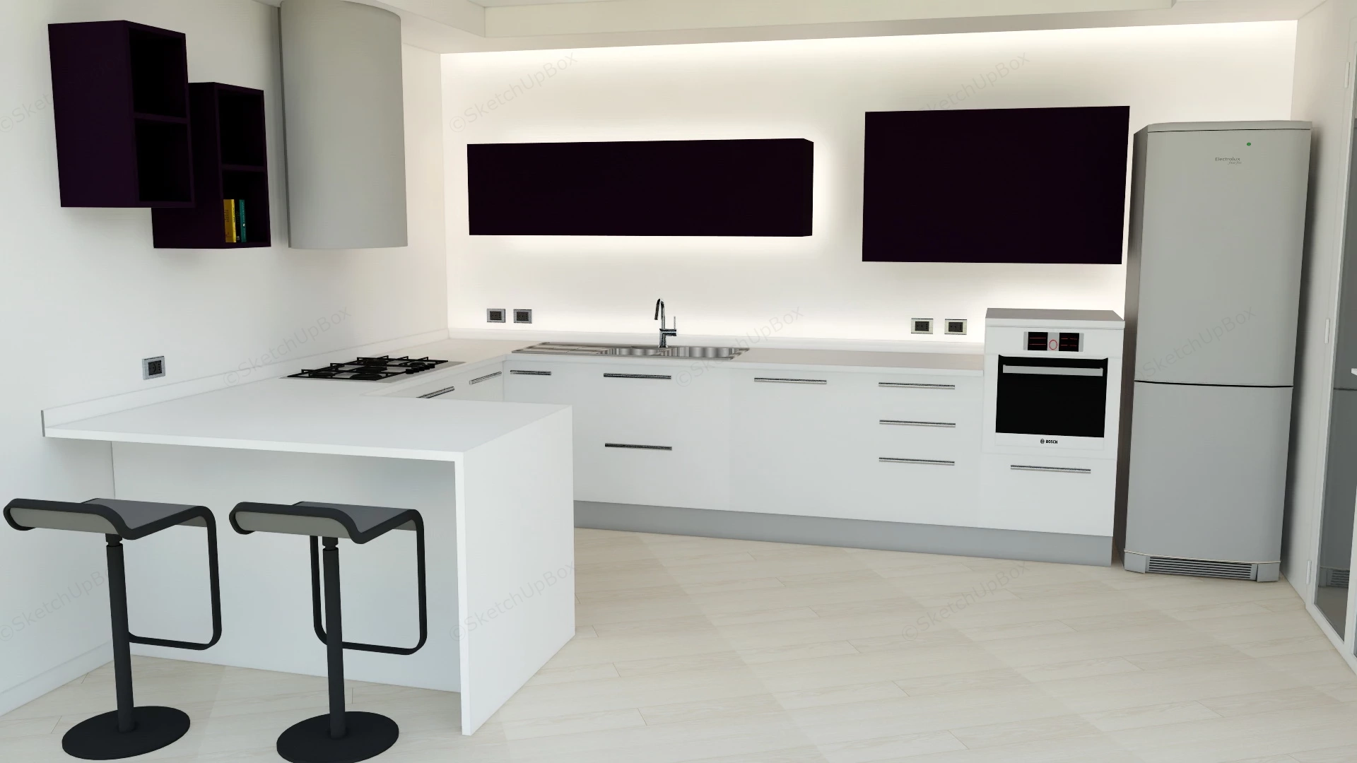 White Kitchen With Breakfast Bar sketchup model preview - SketchupBox