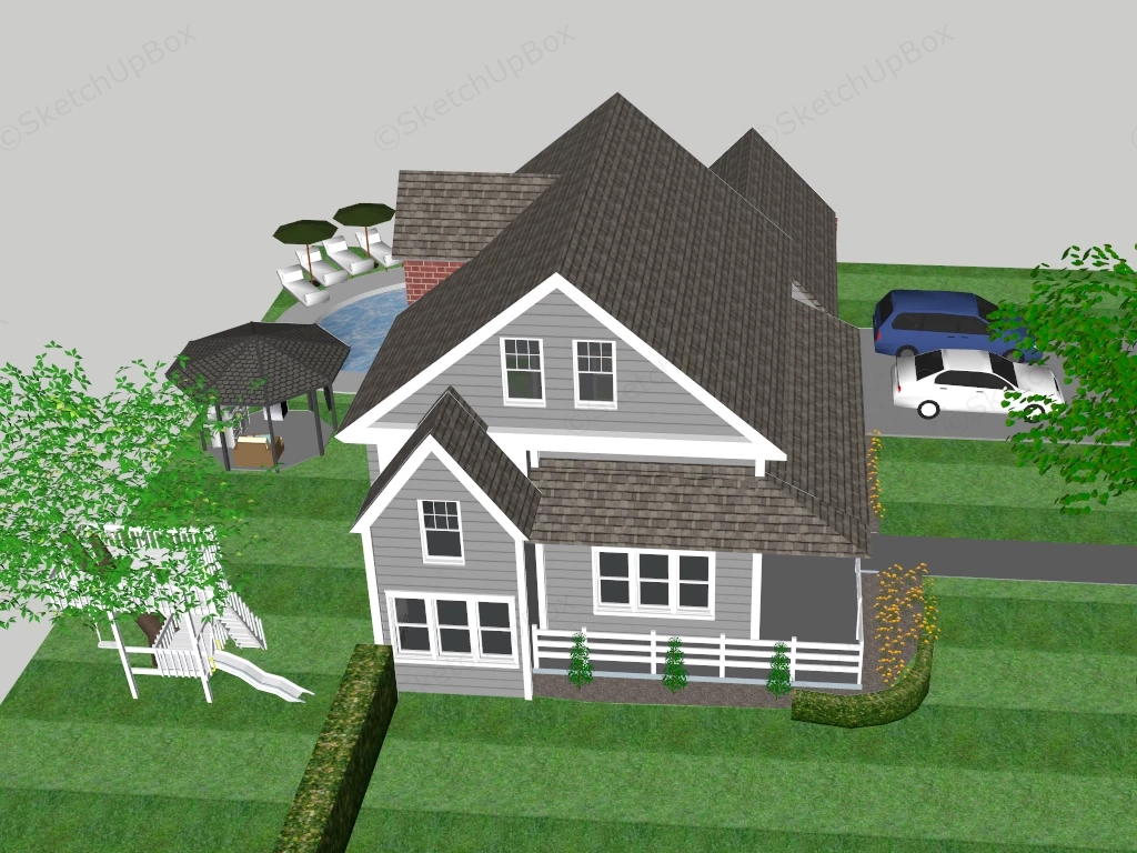 Country Farmhouse sketchup model preview - SketchupBox