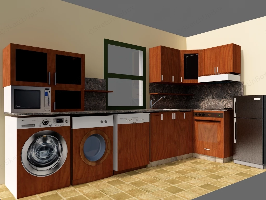 Apartment Kitchen With Washer And Dryer sketchup model preview - SketchupBox