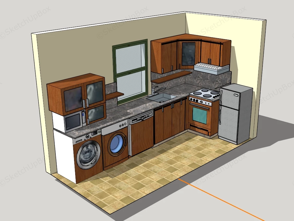 Apartment Kitchen With Washer And Dryer sketchup model preview - SketchupBox