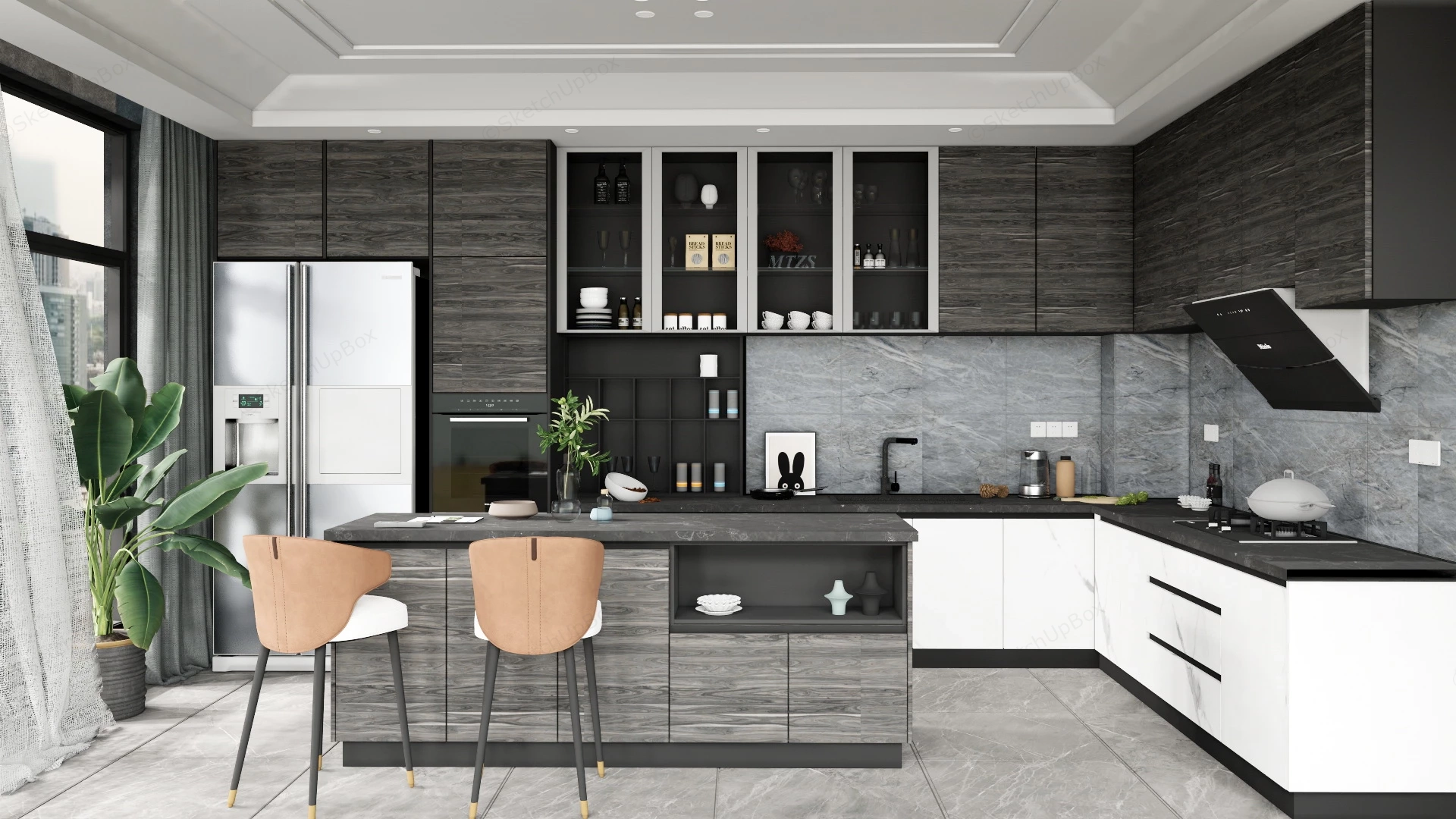 Dark Grey Brown Kitchen Idea sketchup model preview - SketchupBox