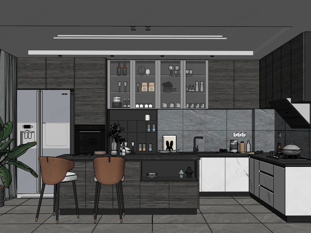 Dark Grey Brown Kitchen Idea sketchup model preview - SketchupBox