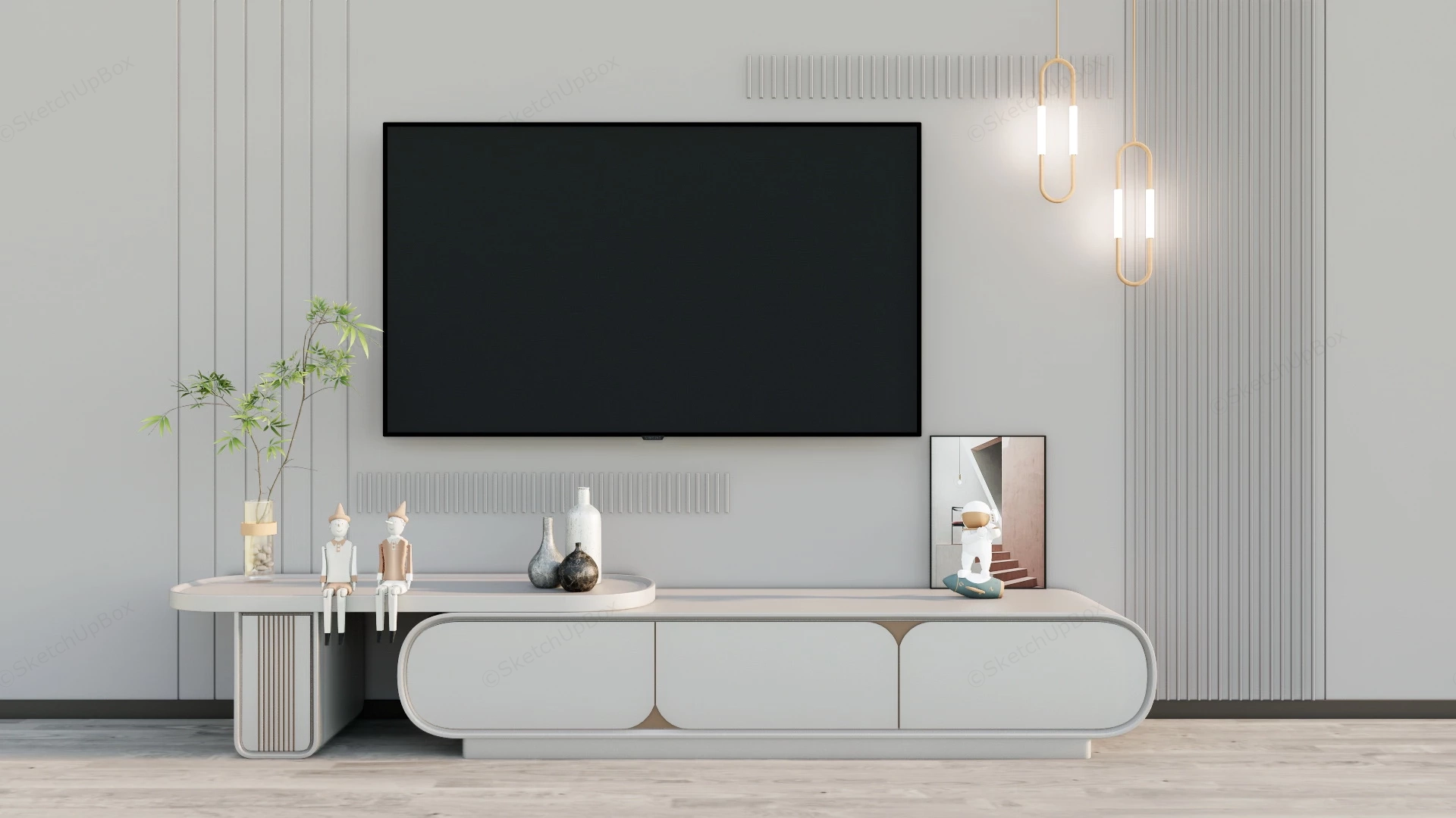 Aesthetic White Tv Stand sketchup model preview - SketchupBox