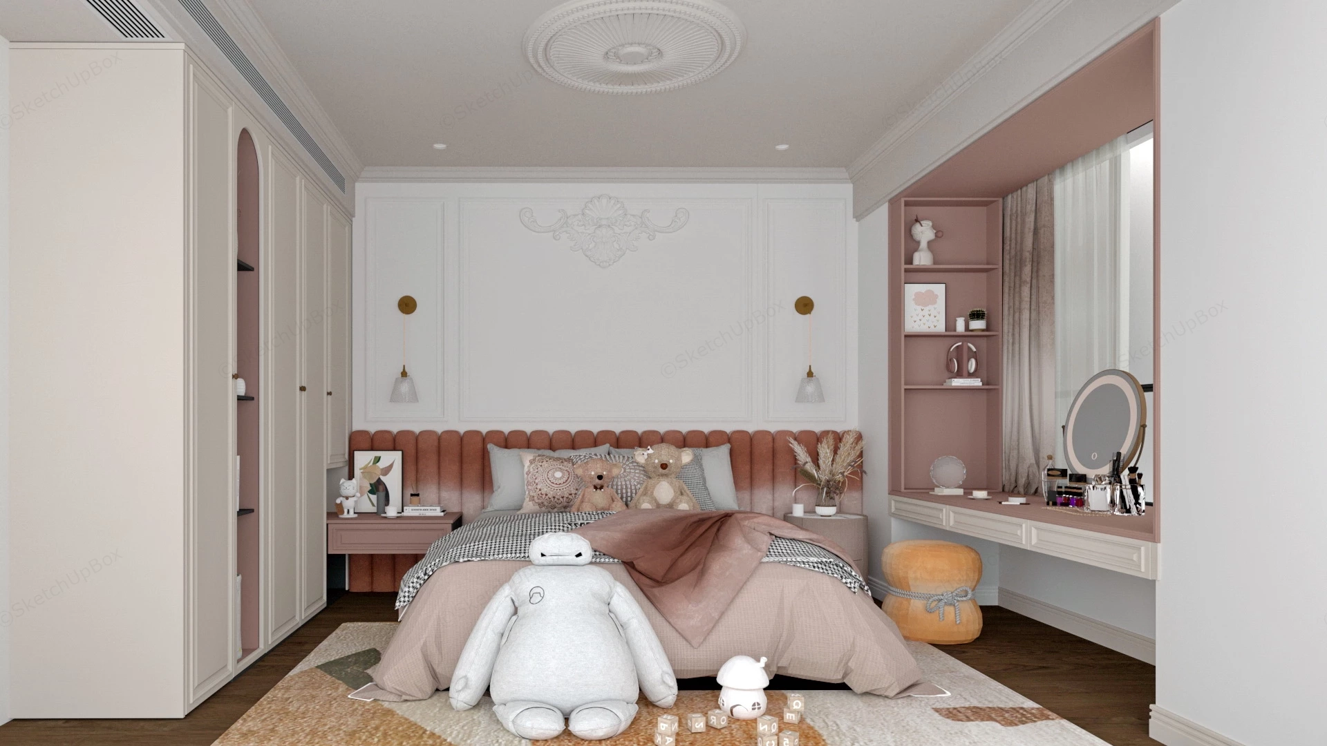Pink Teen Girl Room Ideas sketchup model preview - SketchupBox