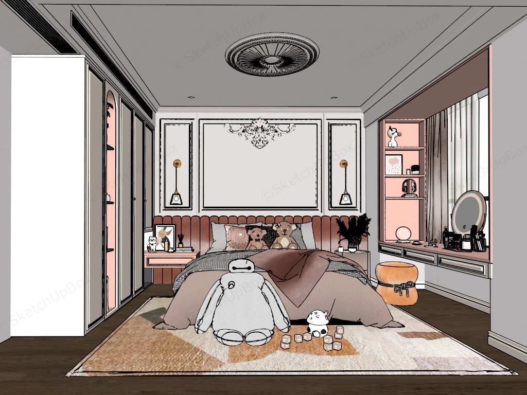 Pink Teen Girl Room Ideas sketchup model preview - SketchupBox