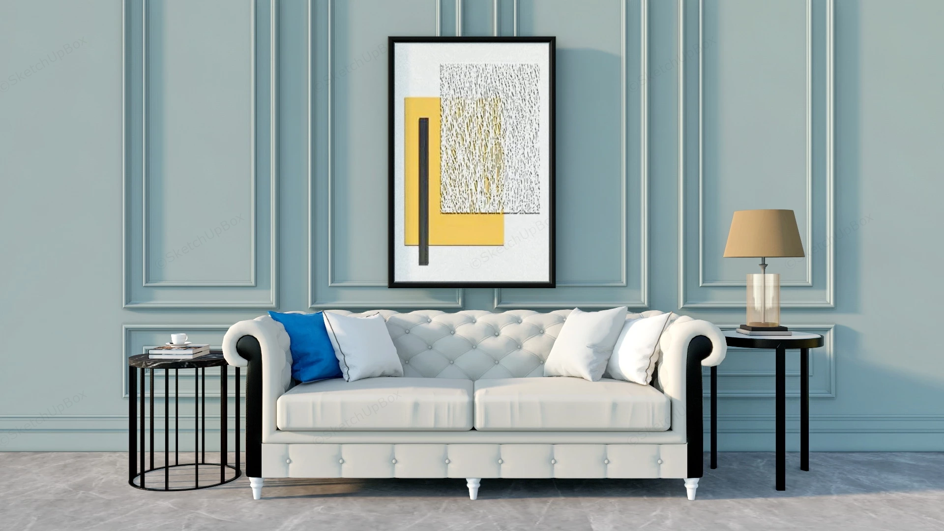 Tufted Loveseat And Side Table Set sketchup model preview - SketchupBox