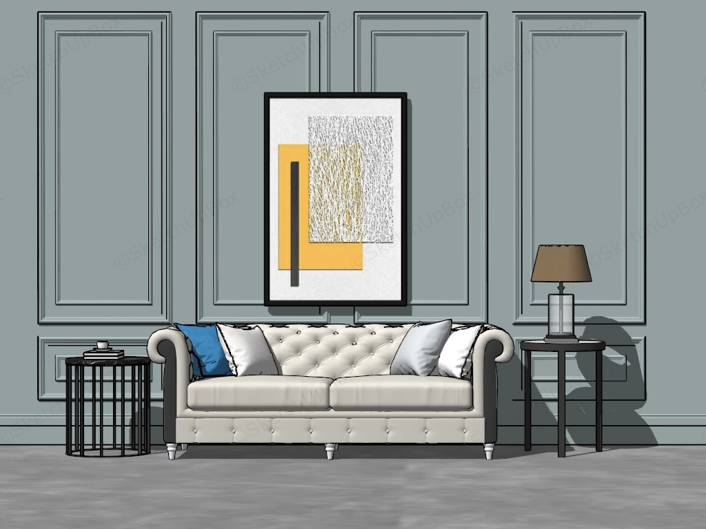 Tufted Loveseat And Side Table Set sketchup model preview - SketchupBox