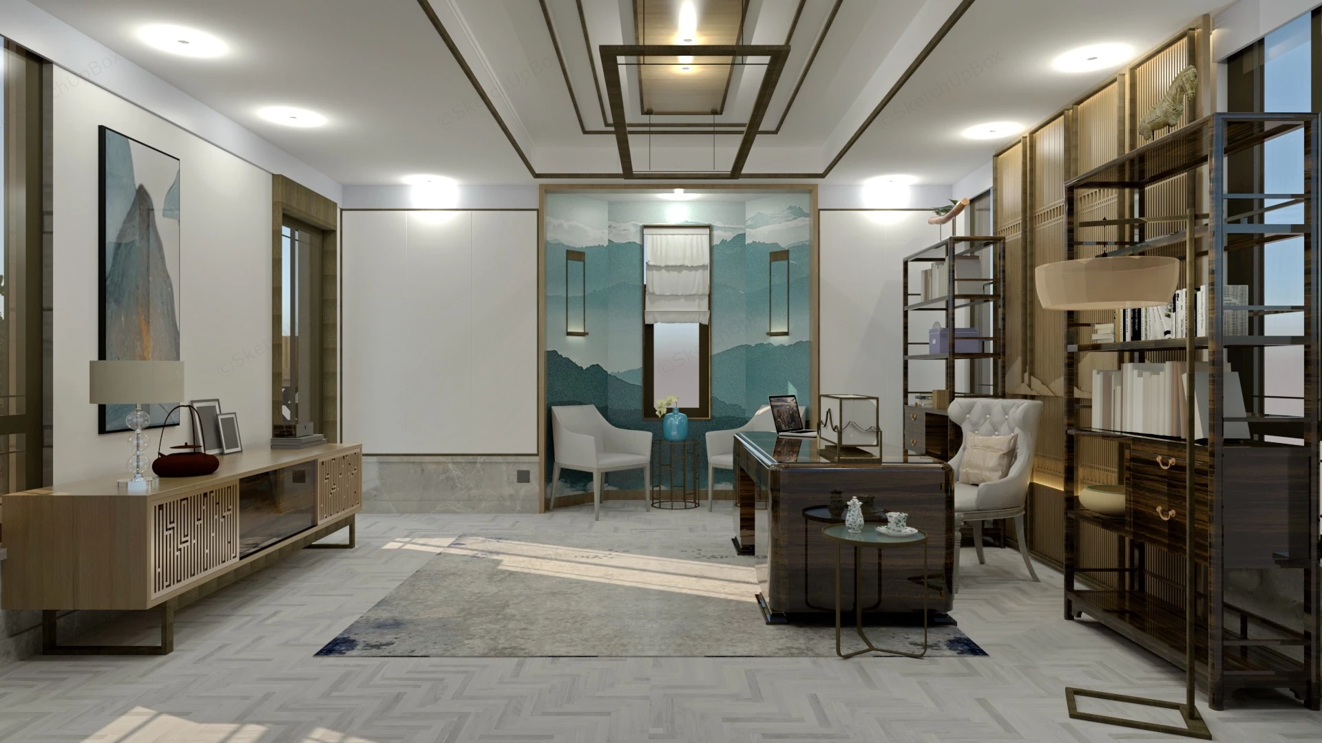 Asian Style Home Office sketchup model preview - SketchupBox