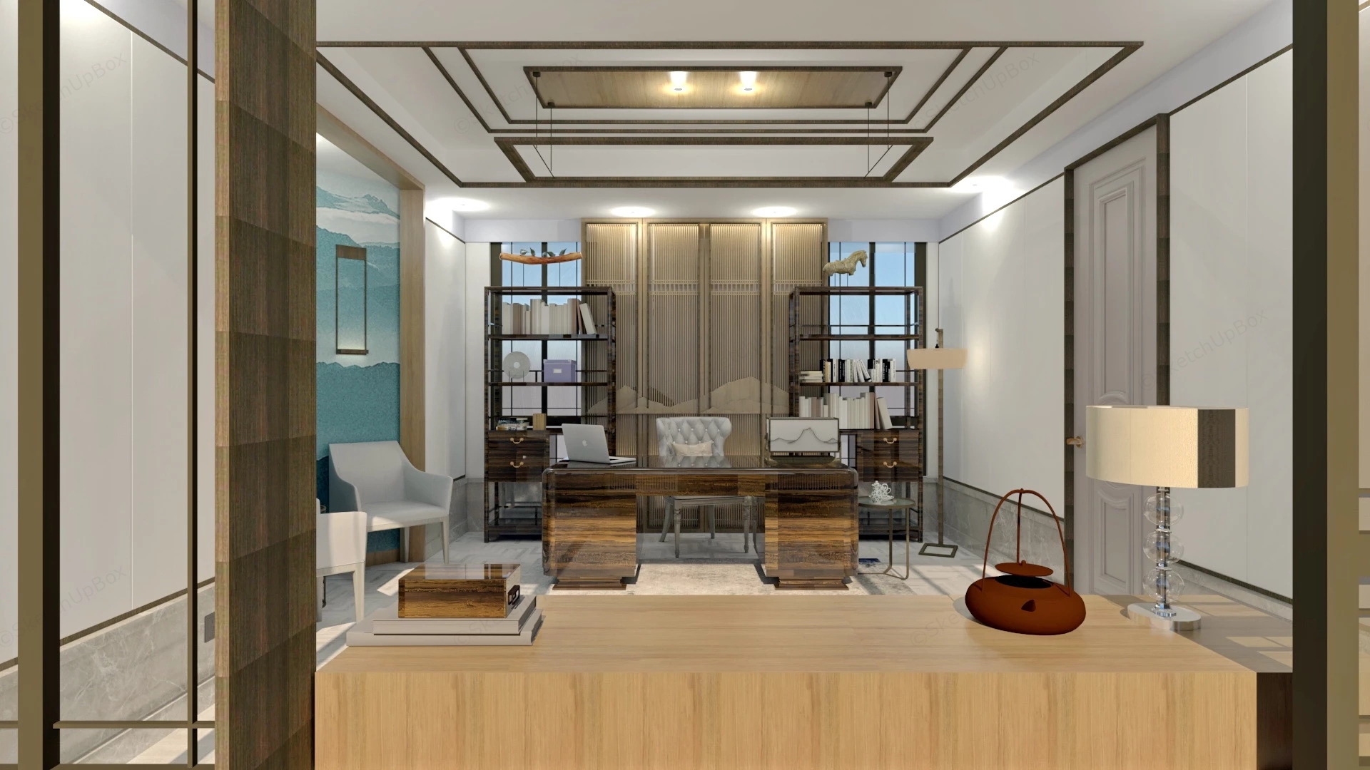 Asian Style Home Office sketchup model preview - SketchupBox