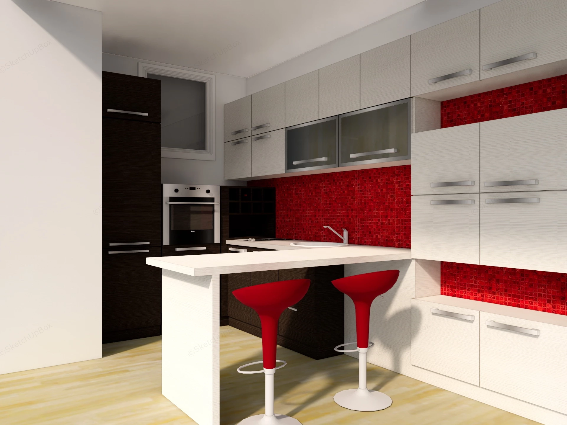 Small Red Black And White Kitchen sketchup model preview - SketchupBox