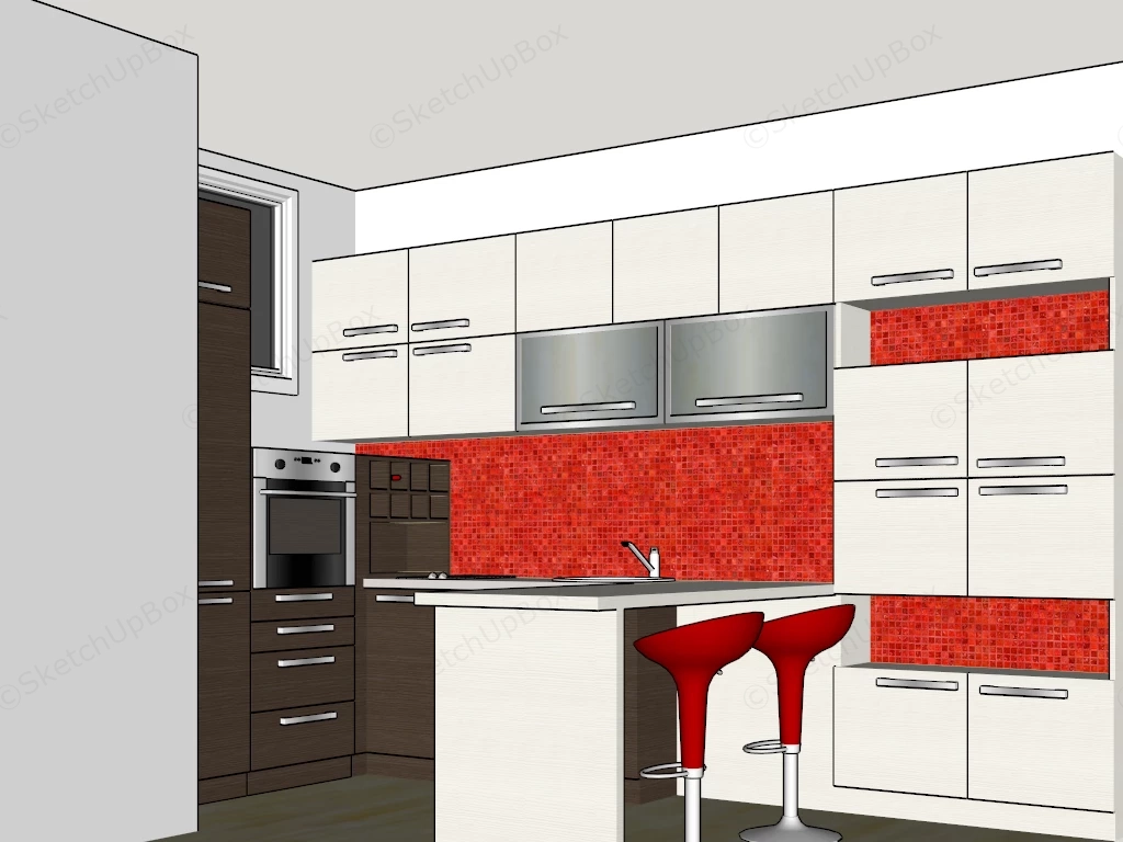 Small Red Black And White Kitchen sketchup model preview - SketchupBox