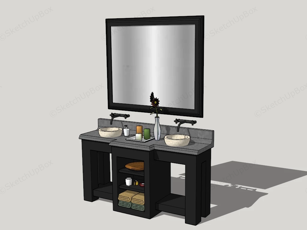 Black Double Sink Vanity sketchup model preview - SketchupBox