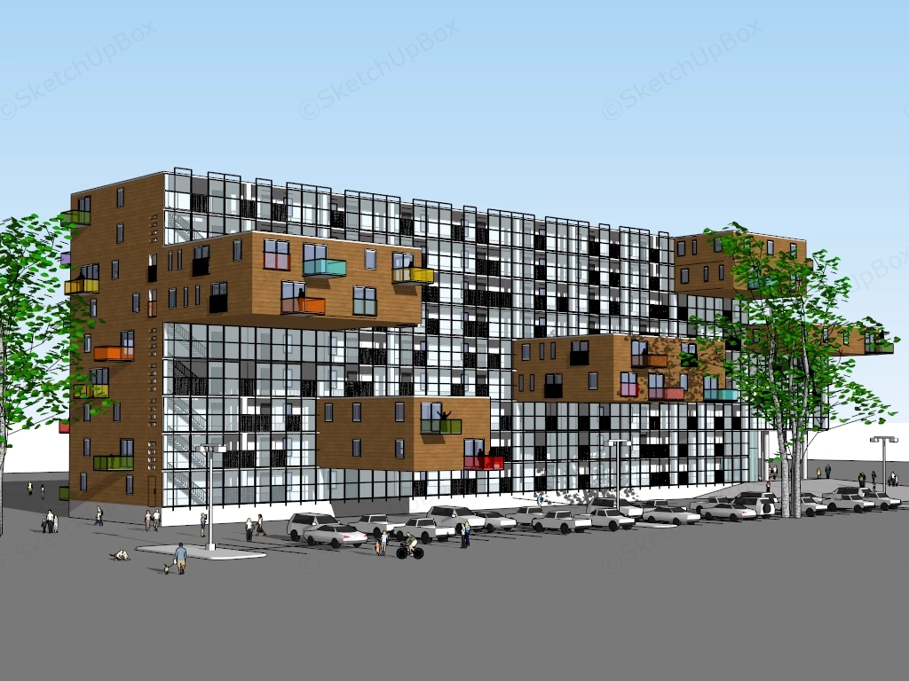 Colorful Postmodern Apartment Building sketchup model preview - SketchupBox