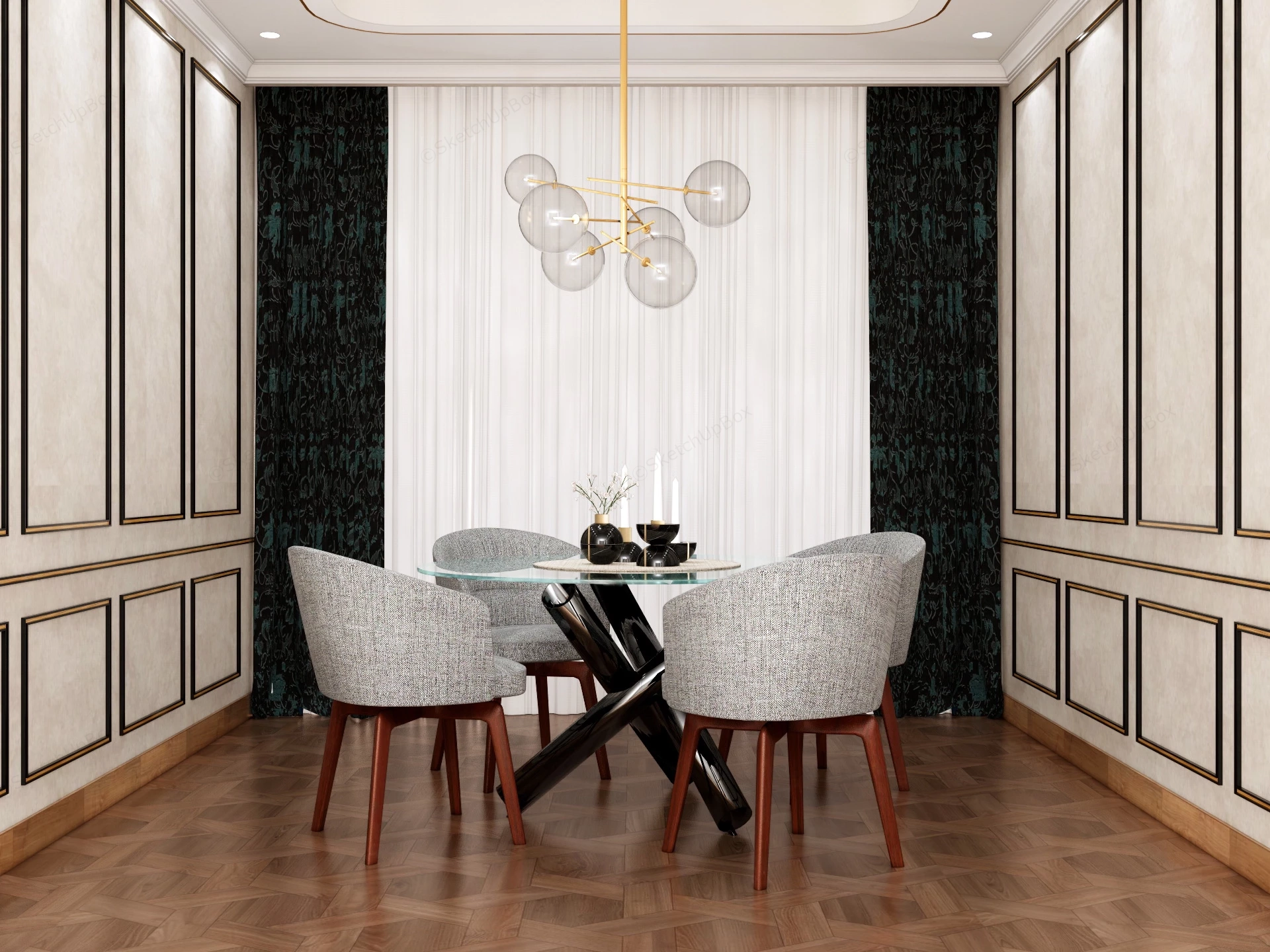 Glass Dining Room Set sketchup model preview - SketchupBox