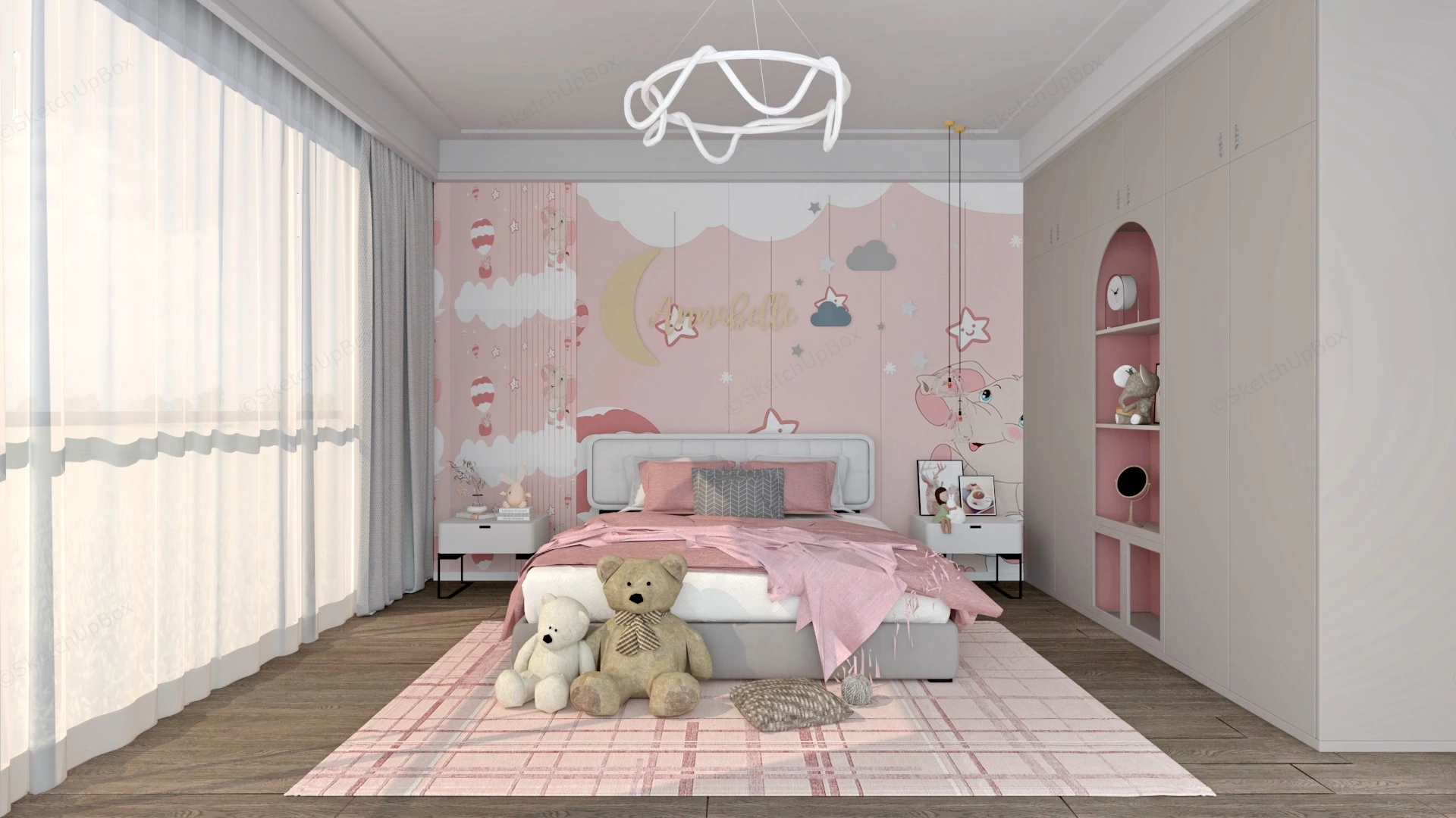 Pink And White Girls Bedroom sketchup model preview - SketchupBox