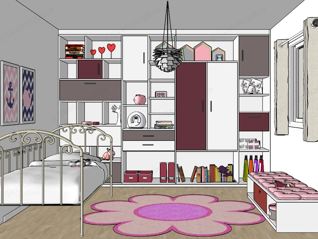 Toddler Girl Bedroom sketchup model preview - SketchupBox