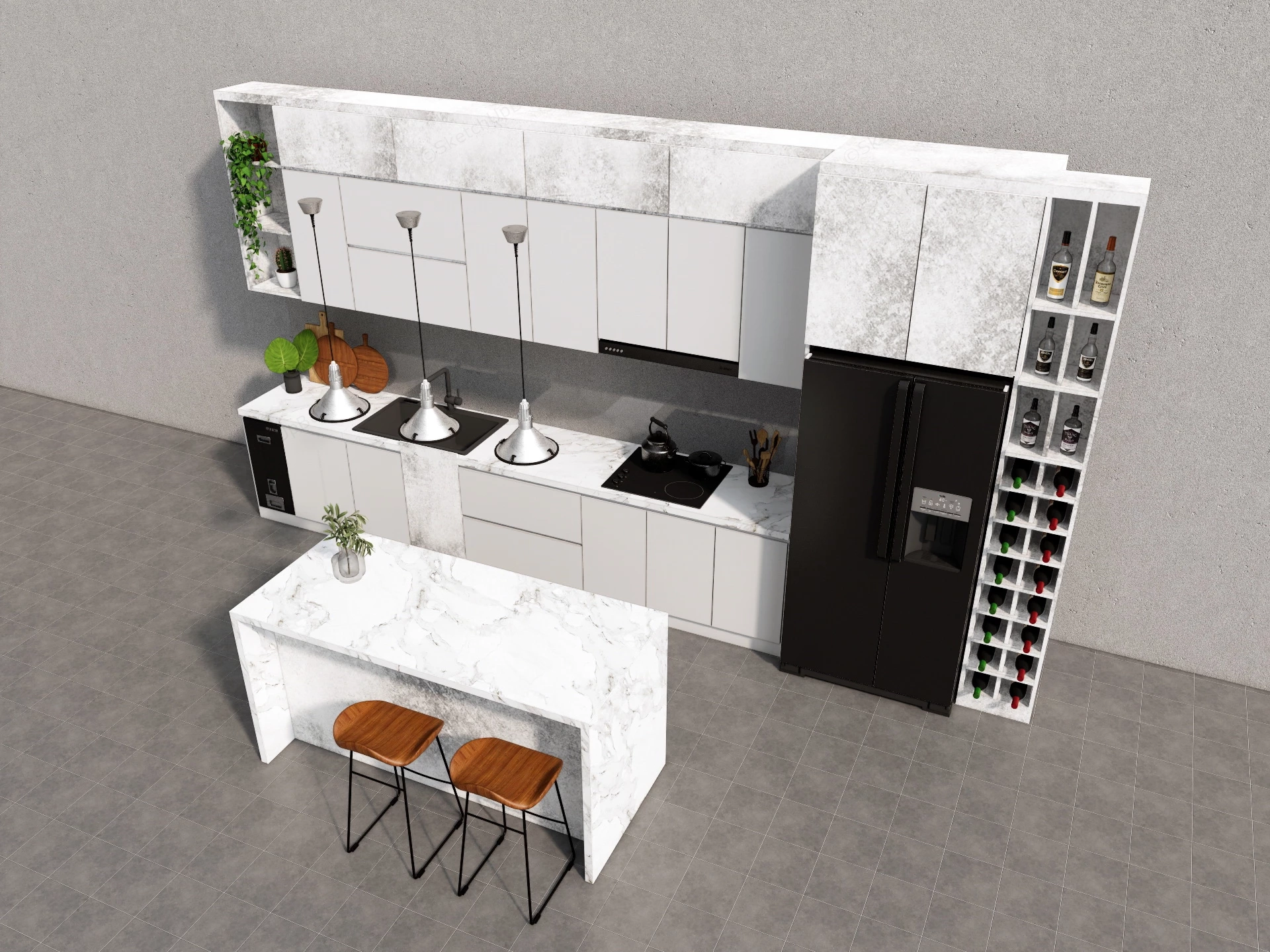 White Marble Kitchen Cabient And Sink sketchup model preview - SketchupBox