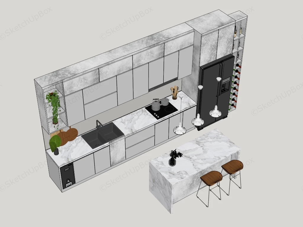White Marble Kitchen Cabient And Sink sketchup model preview - SketchupBox